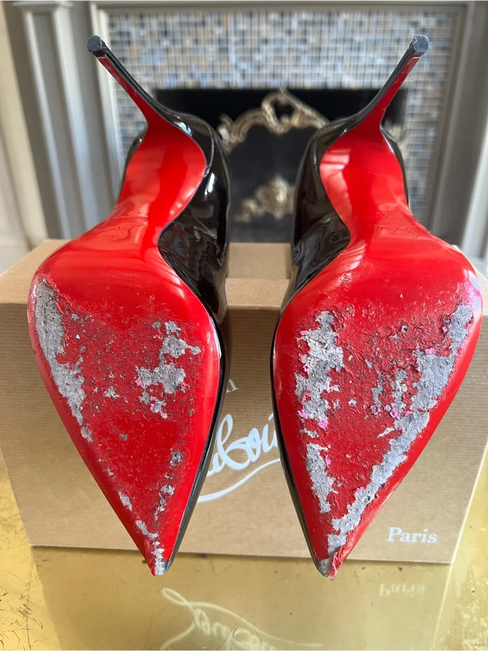 Christian Louboutin Hot Chick 100 Black Patent Leather Stiletto with Red Sole